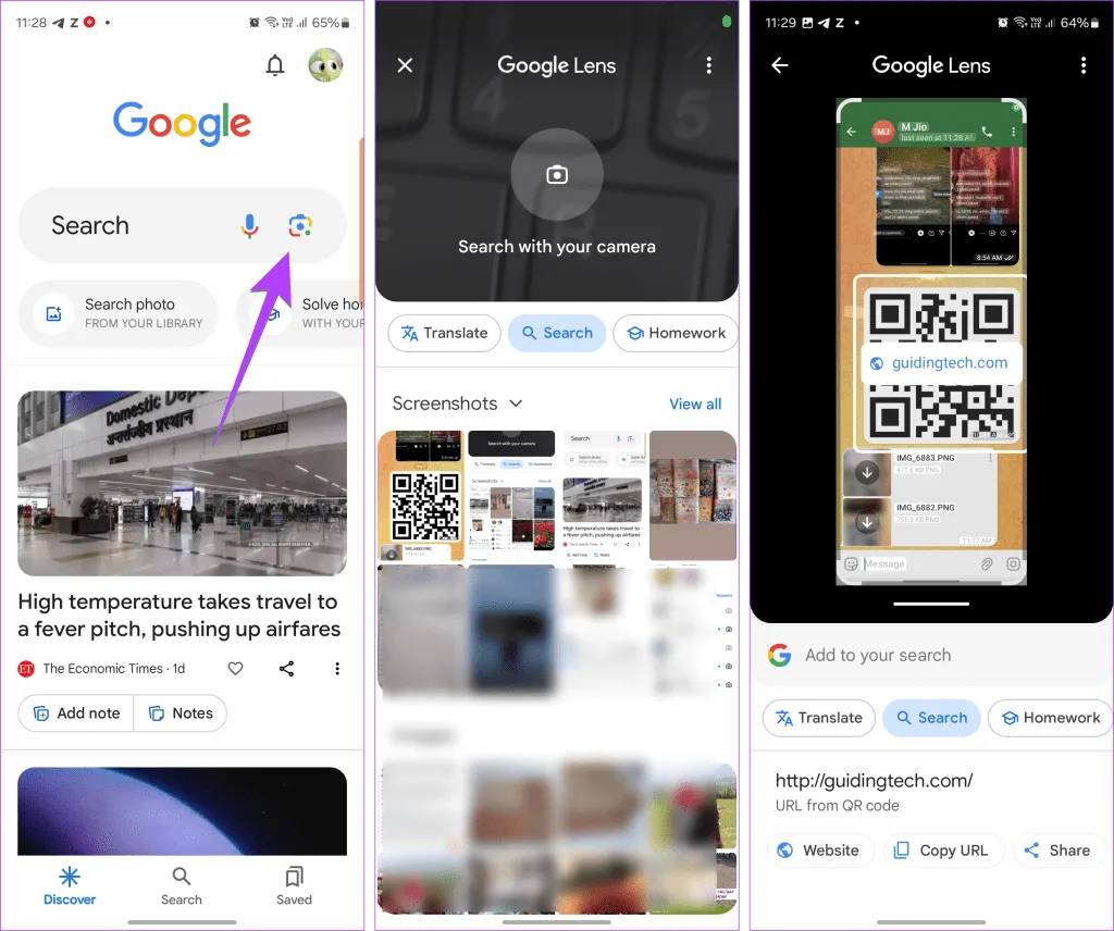 從 Google 應用程式中的影像掃描 QR 碼