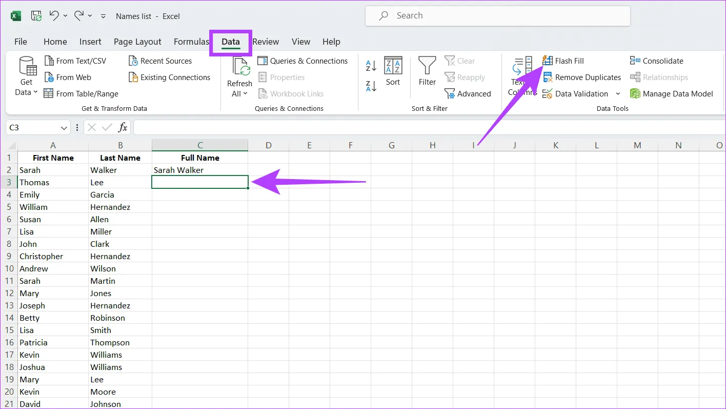 Opción de relleno rápido en Excel