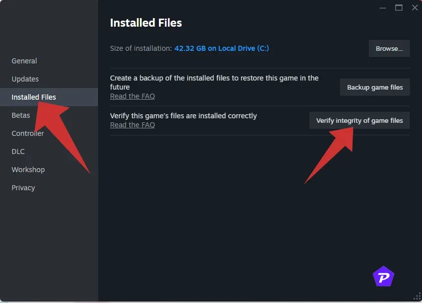 Verify Integrity of game files steam option