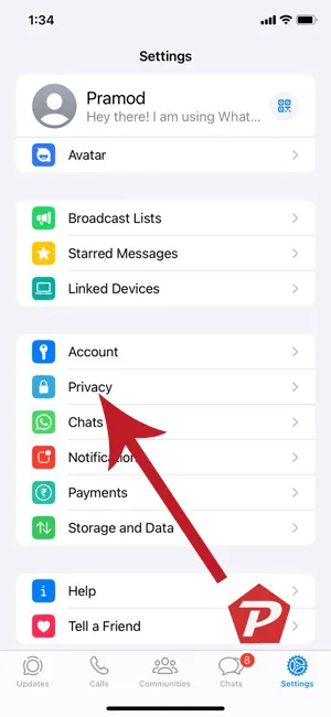 Opzione impostazioni privacy WhatsApp