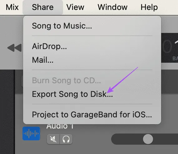 曲をディスクにエクスポートする GarageBand Mac