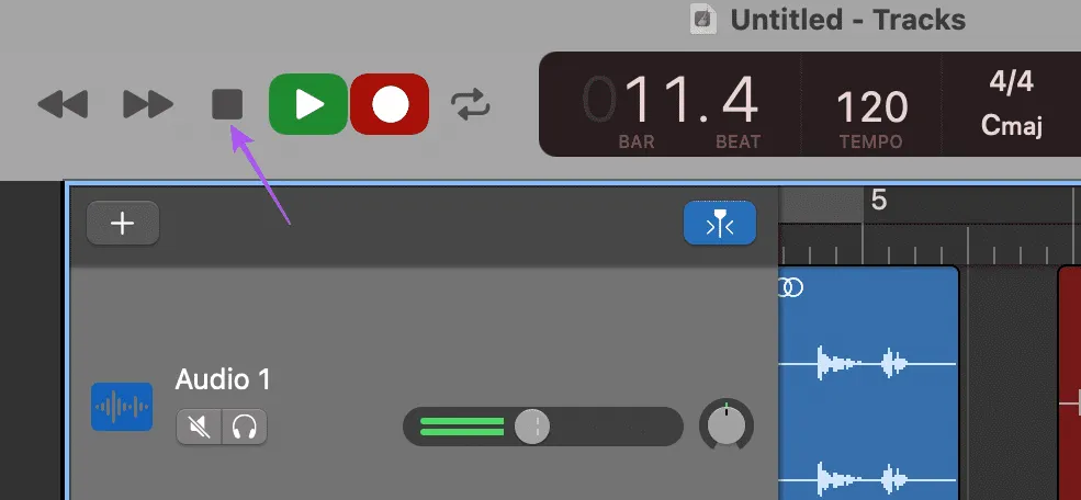 オーディオ録音を一時停止する GarageBand Mac