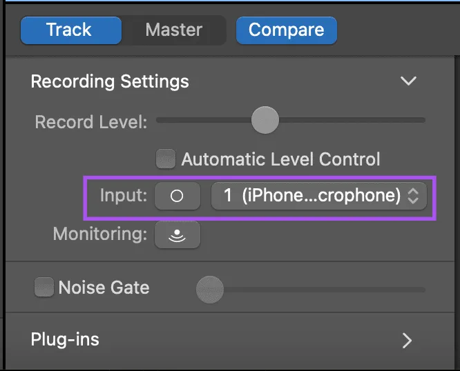 入力を選択 GarageBand Mac