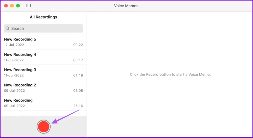 ボイスメモの録音を開始するMac