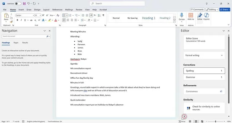 Interfaz del editor de Microsoft