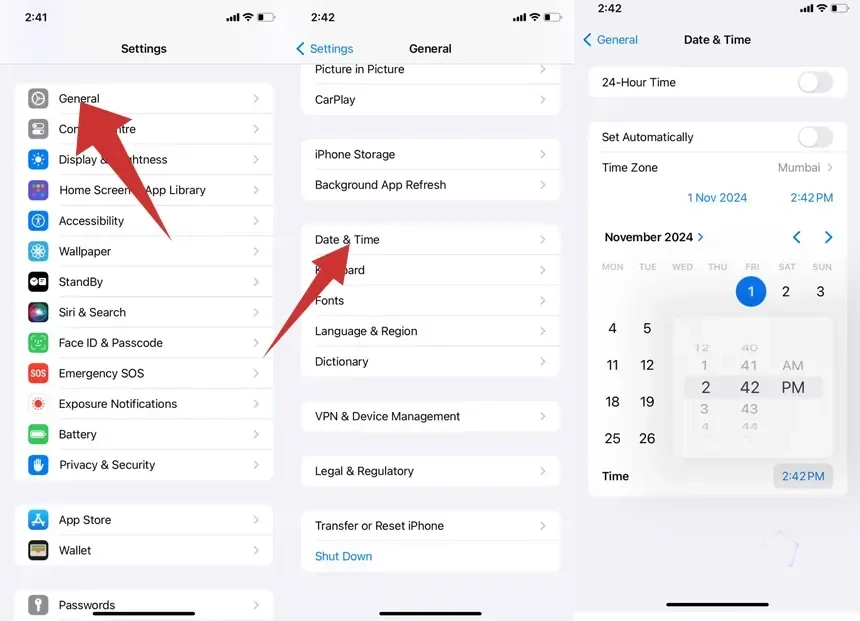 Set date and time manually in iphone