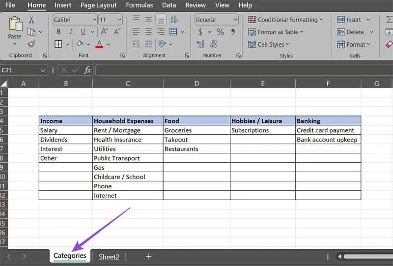 Create a Monthly Budget Tracker in Excel Manually 1