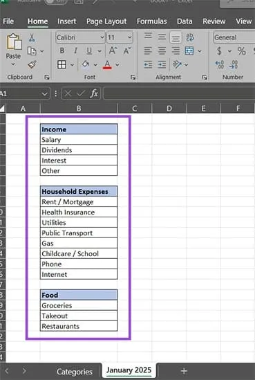 Create a Monthly Budget Tracker in Excel Manually 3