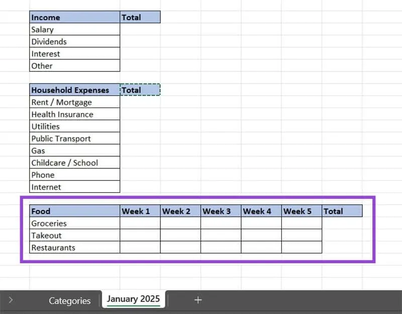 Create a Monthly Budget Tracker in Excel Manually 4