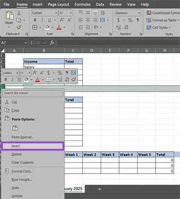 Create a Monthly Budget Tracker in Excel Manually 7