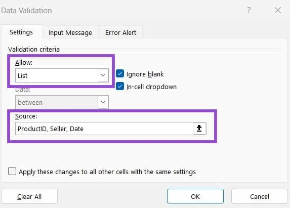 Data Validation from a Table via INDIRECT 2