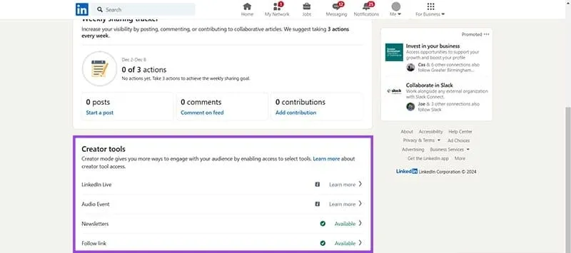 Cómo acceder a las herramientas de creación en LinkedIn Post Shuttering 3