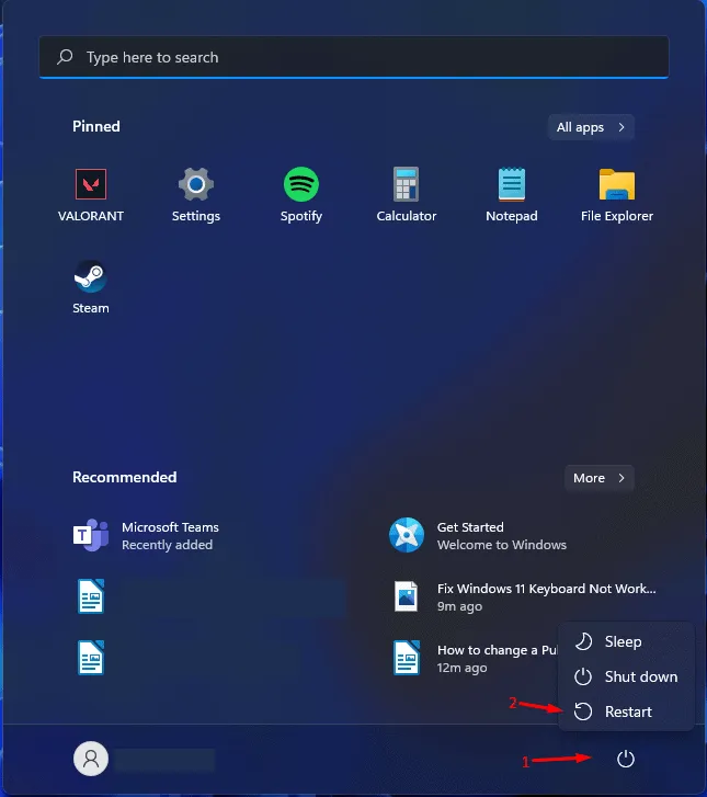 Restarting Windows 11 PC