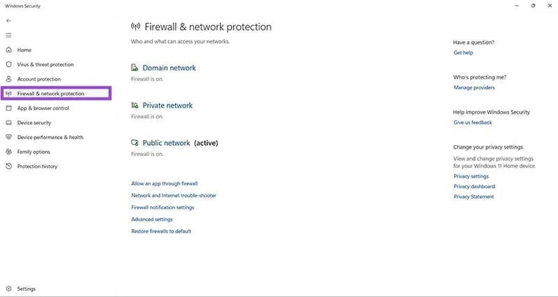 Ajustes de configuración del firewall