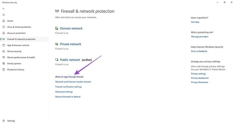 Permisos del firewall de aplicaciones